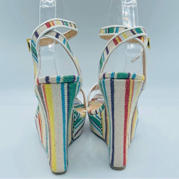 EUC Shoe Dazzle Retro Striped Platform Wedge Sandals - Picture 12 of 13